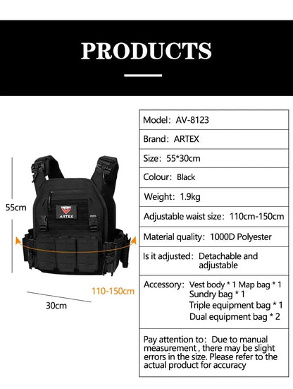 Gilet Tactique ARTEX Plate Carrier – Dégrafe Rapide, Molle Laser Cut, 1000D Ma boutique