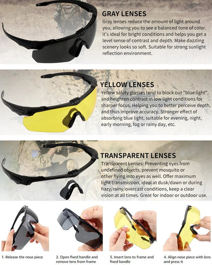 Lunettes Tactiques de Tir 3 Lentilles - Lunettes Résistantes aux Impacts, Anti-buée et Anti-vent BLACKBEARD OUTDOOR INDUSTRIES