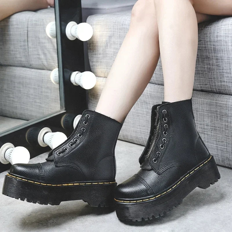Bottes Femme en Cuir Véritable - Bottes à Plateforme avec Fermeture Éclair, Taille 35-46 - BLACKBEARD OUTDOOR INDUSTRIES