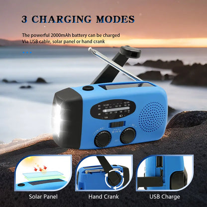 Radio Portable d'Urgence Rechargeable 2000mAh – Radio Solair, Manivelle et USB avec Flashlight, Radio AM/FM/SW, Radio Météo pour Survie, Batterie Rechargeable et Chargeur de Secours - BLACKBEARD OUTDOOR INDUSTRIES