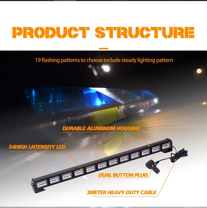Barre lumineuse d'urgence à LED 22 pouces avec 36 LED - Lampe de signalisation pour toit de voiture, lumière clignotante Amber/Blanc, 12-24V BLACKBEARD OUTDOOR INDUSTRIES