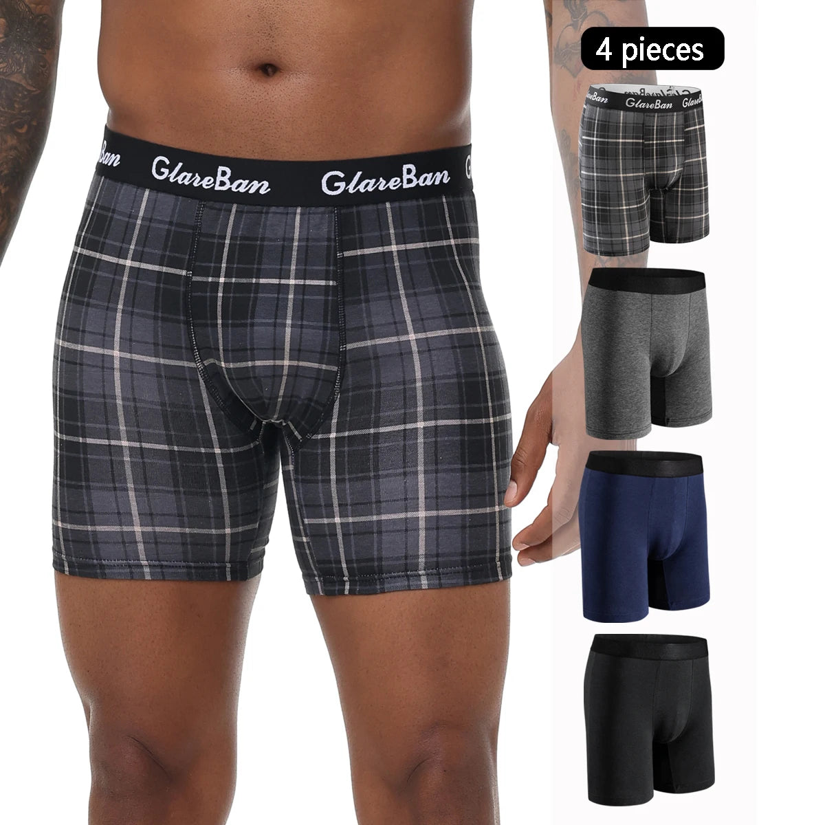 Pack de 4 Boxers Mi-Long pour Hommes - Coton Respirant BLACKBEARD OUTDOOR INDUSTRIES