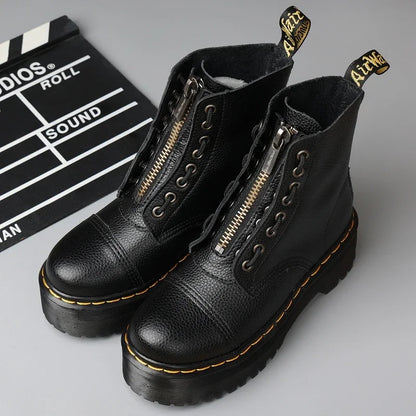 Bottes Femme en Cuir Véritable - Bottes à Plateforme avec Fermeture Éclair, Taille 35-46 - BLACKBEARD OUTDOOR INDUSTRIES