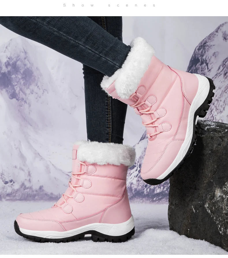 Bottes de Neige Femme Hiver 2024 – Sneakers Chaudes à Fourrure, Semelle Épaisse, Imperméables – Bottines Mi-mollet Outdoor - BLACKBEARD OUTDOOR INDUSTRIES