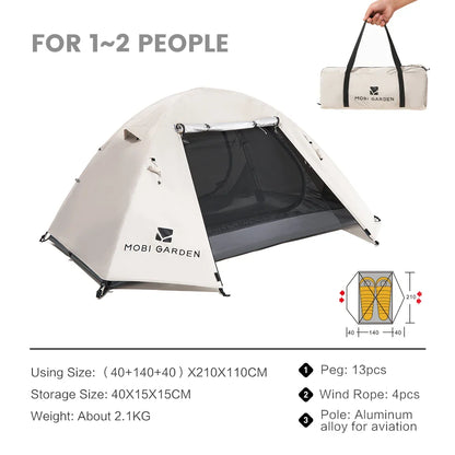 MOBI GARDEN Camping Backpacking Tent Waterproof Rainproof Hiking Silver Coated Sun Protection Easy Set Up - BLACKBEARD OUTDOOR INDUSTRIES