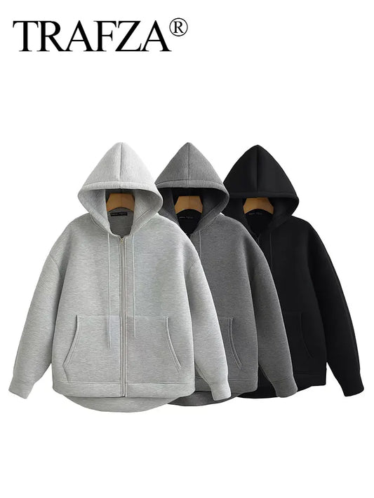 Veste à Capuche Grise femme - Manteau à Manches Longues avec Poches Spacieuses et Fermeture Éclair - Veste Décontractée et Légère pour Femme - BLACKBEARD OUTDOOR INDUSTRIES