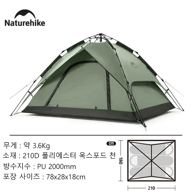 Tente de Camping Naturehike Automatique, Tente de Toit Imperméable, Double Porte, 3 Personnes, Abri Plage/Pêche Extérieur - BLACKBEARD OUTDOOR INDUSTRIES