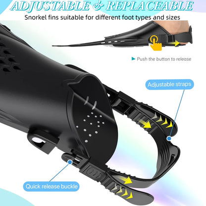 Palmes de Plongée Réglables Adulte – Fins Courtes en Silicone Ouvertes au Talon, Natation, Snorkeling, Voyage - BLACKBEARD OUTDOOR INDUSTRIES