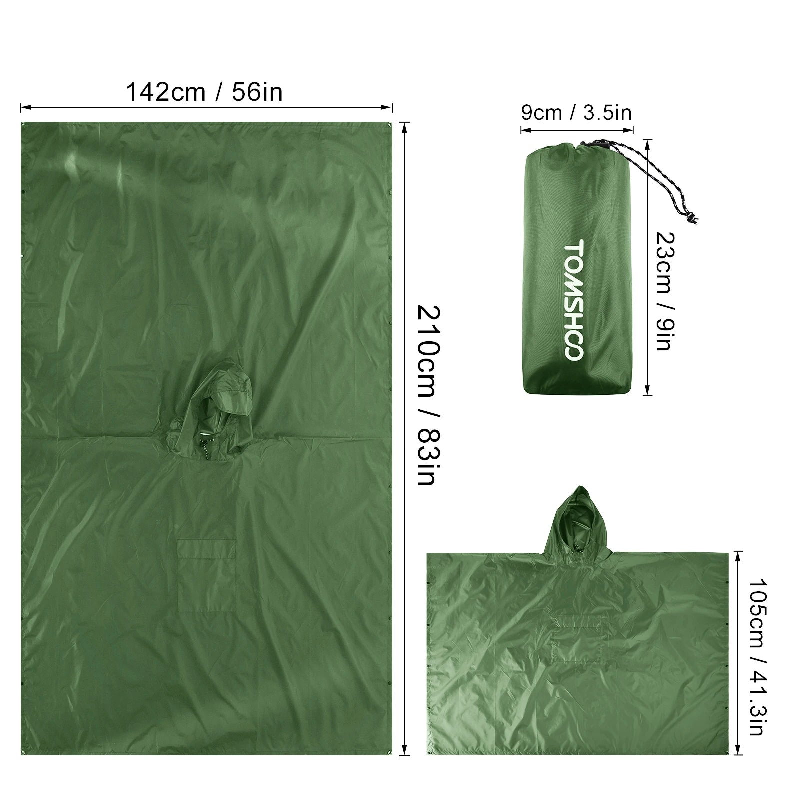 TOMSHOO Poncho de Pluie avec Capuche et Poche – Veste Imperméable Léger pour Hommes et Femmes – Protection Solaire, Idéal pour le Camping et la Randonnée BLACKBEARD OUTDOOR INDUSTRIES