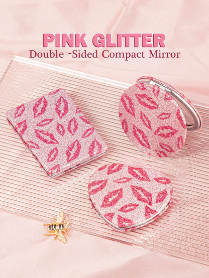 Miroir de Maquillage Double-Face à Motif Lèvres Pailleté – 1 pièce - BLACKBEARD OUTDOOR INDUSTRIES