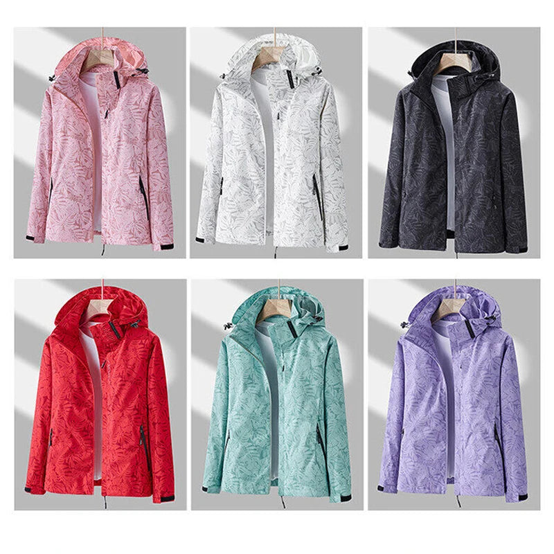 Veste de Sport pour Femme avec Imprimé Feuilles – Veste Outdoor Déperlant, Imperméable et Coupe-Vent avec Capuche Détachable – Idéale pour la Randonnée et les Activités de Loisirs - BLACKBEARD OUTDOOR INDUSTRIES