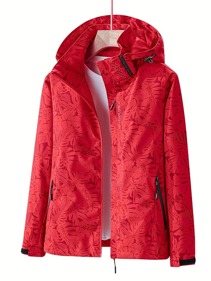 Veste de Sport pour Femme avec Imprimé Feuilles – Veste Outdoor Déperlant, Imperméable et Coupe-Vent avec Capuche Détachable – Idéale pour la Randonnée et les Activités de Loisirs - BLACKBEARD OUTDOOR INDUSTRIES