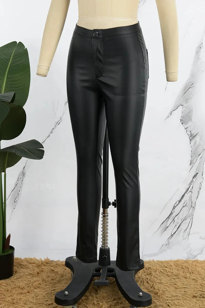 Pantalon Femme Taille Haute Slim – Effet Cuir PU Brillant – Coupe Skinny Style Européen - BLACKBEARD OUTDOOR INDUSTRIES