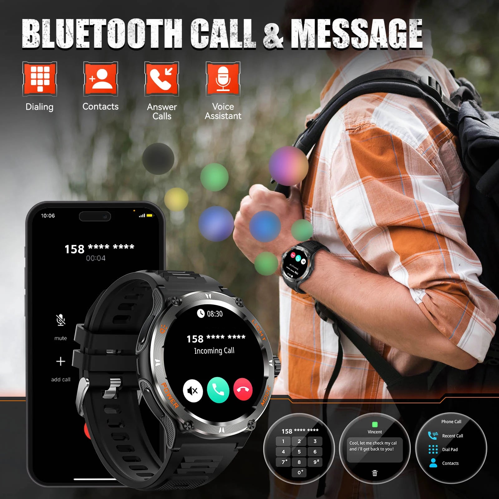 KT76 – Montre Connectée Sport Homme avec Boussole, Lampe LED et Suivi Santé - BLACKBEARD OUTDOOR INDUSTRIES
