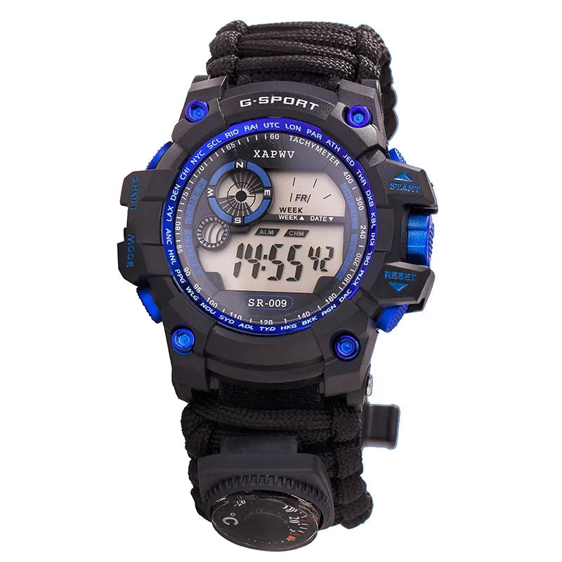 Montre de Survie Outdoor Multifonction 7-en-1 – Étanche 50m – Paracord, Boussole, Thermomètre et  Sifflet - BLACKBEARD OUTDOOR INDUSTRIES