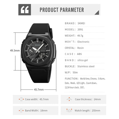 Montre de Sport SKMEI 2091 pour Homme – Montre Numérique Militaire Résistante à l'Eau avec Fonction Compte à Rebours et Date - BLACKBEARD OUTDOOR INDUSTRIES