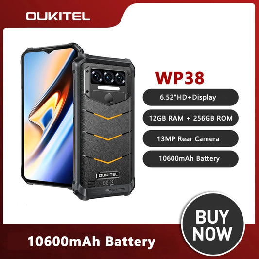 OUKITEL WP38 Rugged Phone 6.52" HD+ | 10600mAh | 12GB RAM + 256GB ROM | Android 13 | 13MP + 2MP Caméra - BLACKBEARD OUTDOOR INDUSTRIES