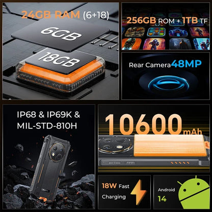 OUKITEL G1 Rugged Smartphone – Global Version 6.52" HD+ | 10600mAh | 6GB + 256GB | Android 14 | 48MP + 2MP Caméra - BLACKBEARD OUTDOOR INDUSTRIES