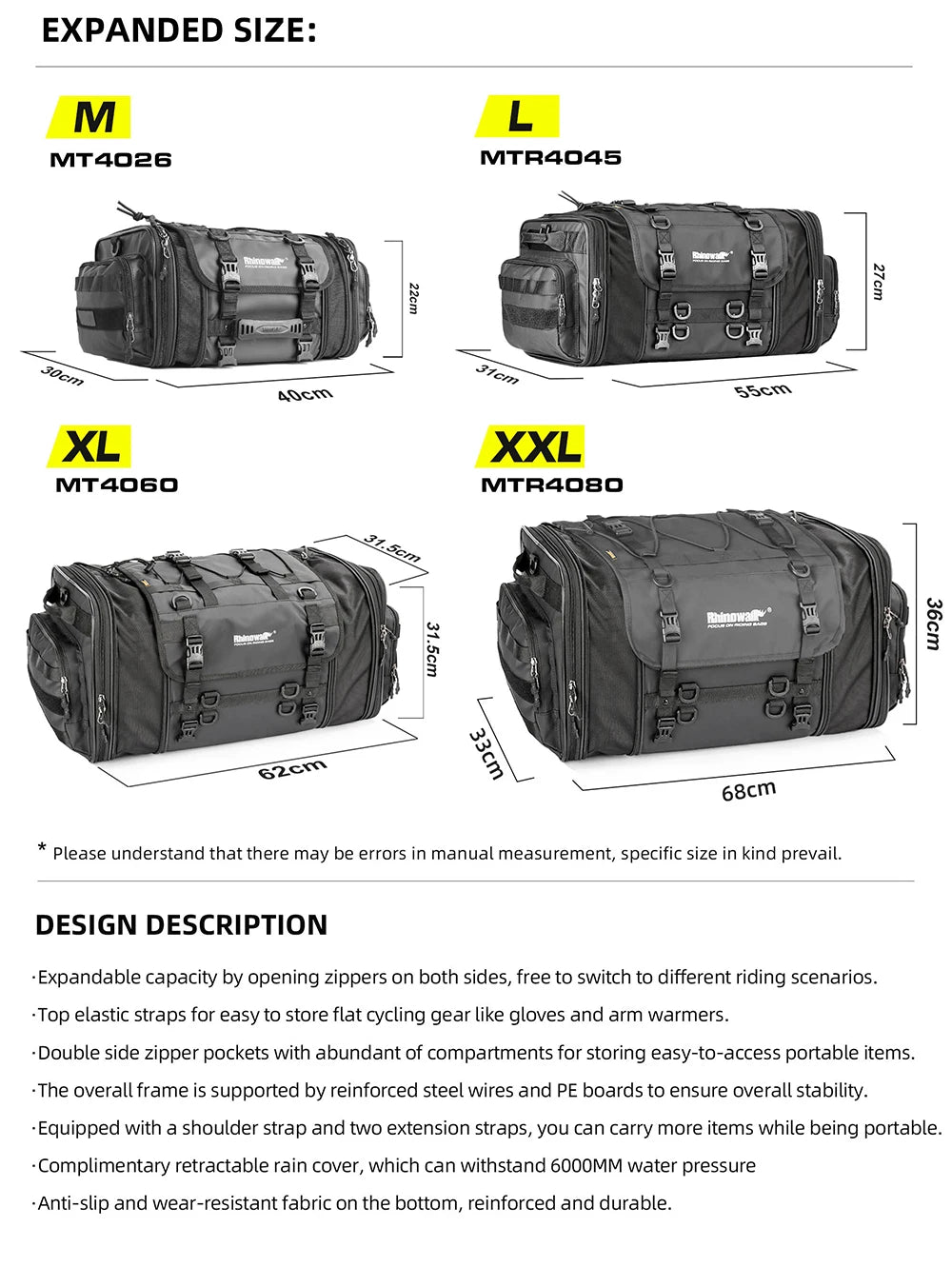 sacoche de voyage pour moto Rhinowalk 19L / 80L Ma boutique