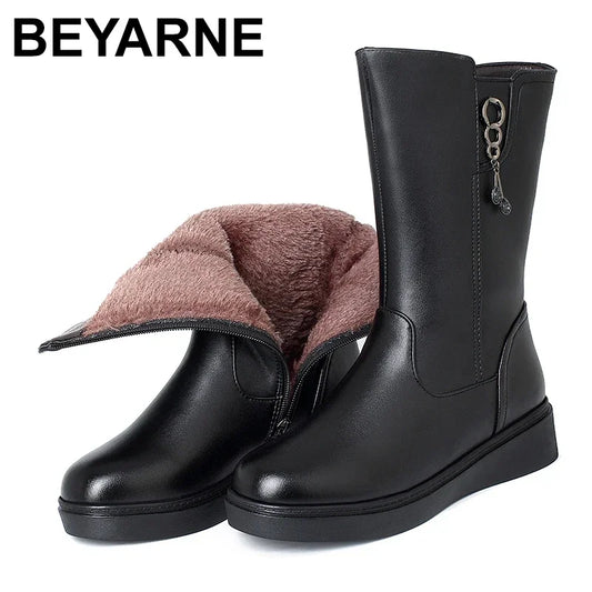 Bottes Neige Femme en Cuir – Fourrées Laine Épaisse | Confort & Chaleur | Tailles 35 à 43 - BLACKBEARD OUTDOOR INDUSTRIES