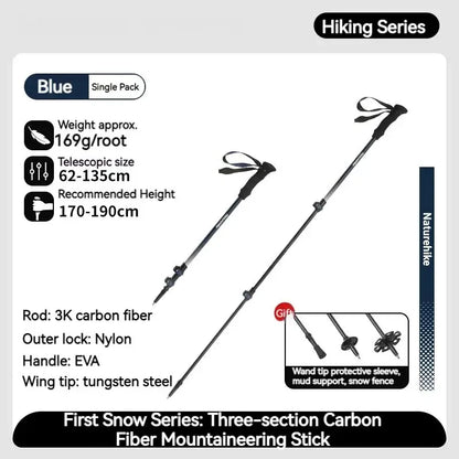 Naturehike Bâton de Randonnée 3 Sections – Fibre de Carbone 3K Ultraléger, Réglable, Pointe Tungstène – Modèle EXT1 - BLACKBEARD OUTDOOR INDUSTRIES