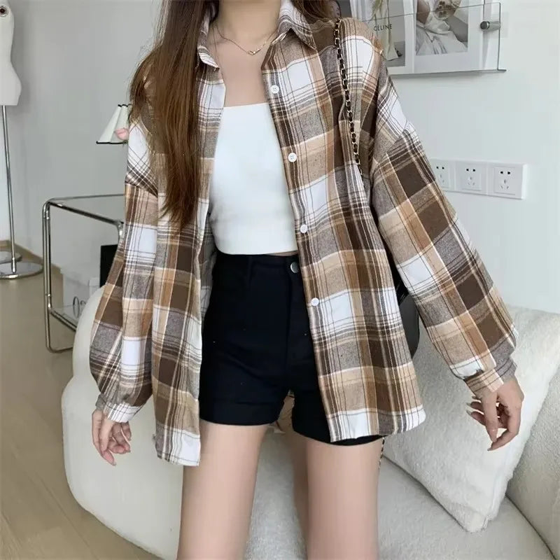 Chemise à Carreaux Femme – Style Vintage Preppy | Manches Longues | Coupe Ample | Automne / Toutes Saisons - BLACKBEARD OUTDOOR INDUSTRIES