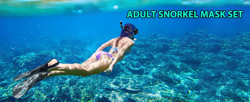Set de Snorkeling 3-en-1 JoyMaySun – Masque Panoramique, Tuba Dry Top, Palmes Courtes et Sac de Transport - BLACKBEARD OUTDOOR INDUSTRIES