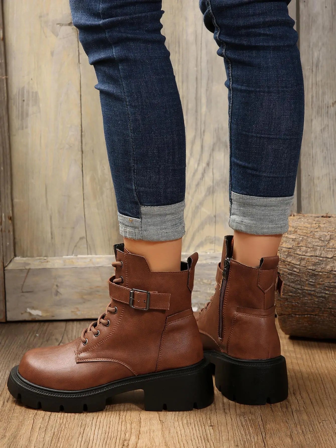 Bottines Femme à Talon Épais – Bottes Combat à Lacets & Fermeture Éclair – Style Punk Rock avec Boucle Ceinture – Pointure Jusqu’au 43 - BLACKBEARD OUTDOOR INDUSTRIES