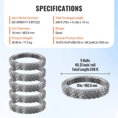 VEVOR Razor Wire – Rouleaux de Fil Barbelé Lames Doubles Spirales Galvanisé pour Clôture et Sécurité Extérieure - BLACKBEARD OUTDOOR INDUSTRIES