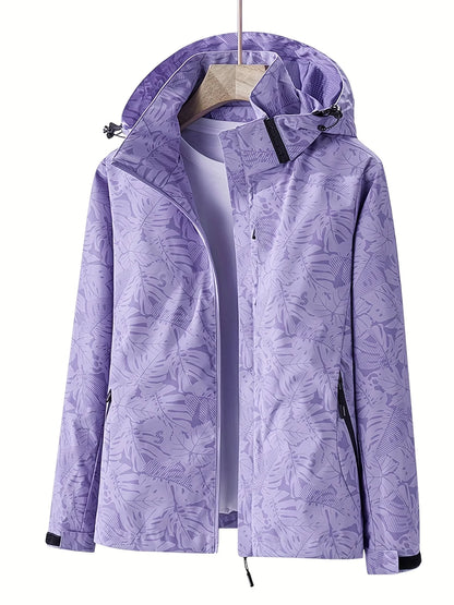 Veste de Sport pour Femme avec Imprimé Feuilles – Veste Outdoor Déperlant, Imperméable et Coupe-Vent avec Capuche Détachable – Idéale pour la Randonnée et les Activités de Loisirs - BLACKBEARD OUTDOOR INDUSTRIES