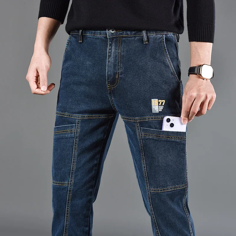 Jean Slim Fit Homme Style Coréen - Pantalon en Denim Élastique Gris Taille Moyenne BLACKBEARD OUTDOOR INDUSTRIES