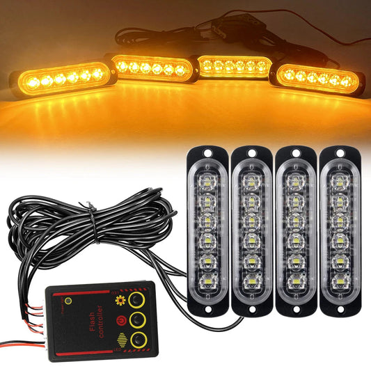 Éclairage de Calandre avant LED 12V/24V avec Lumières Stroboscopiques d'Alerte - Lampe de Signalisation Jaune et Blanche BLACKBEARD OUTDOOR INDUSTRIES