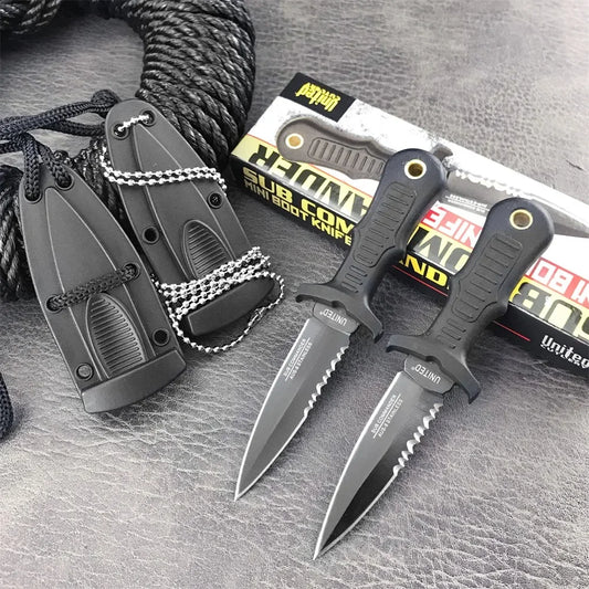 Couteau Fixe Tactique Porte-Cou – Mini Couteau de Survie 440C pour EDC, Chasse et Combat avec Manche en Nylon - BLACKBEARD OUTDOOR INDUSTRIES