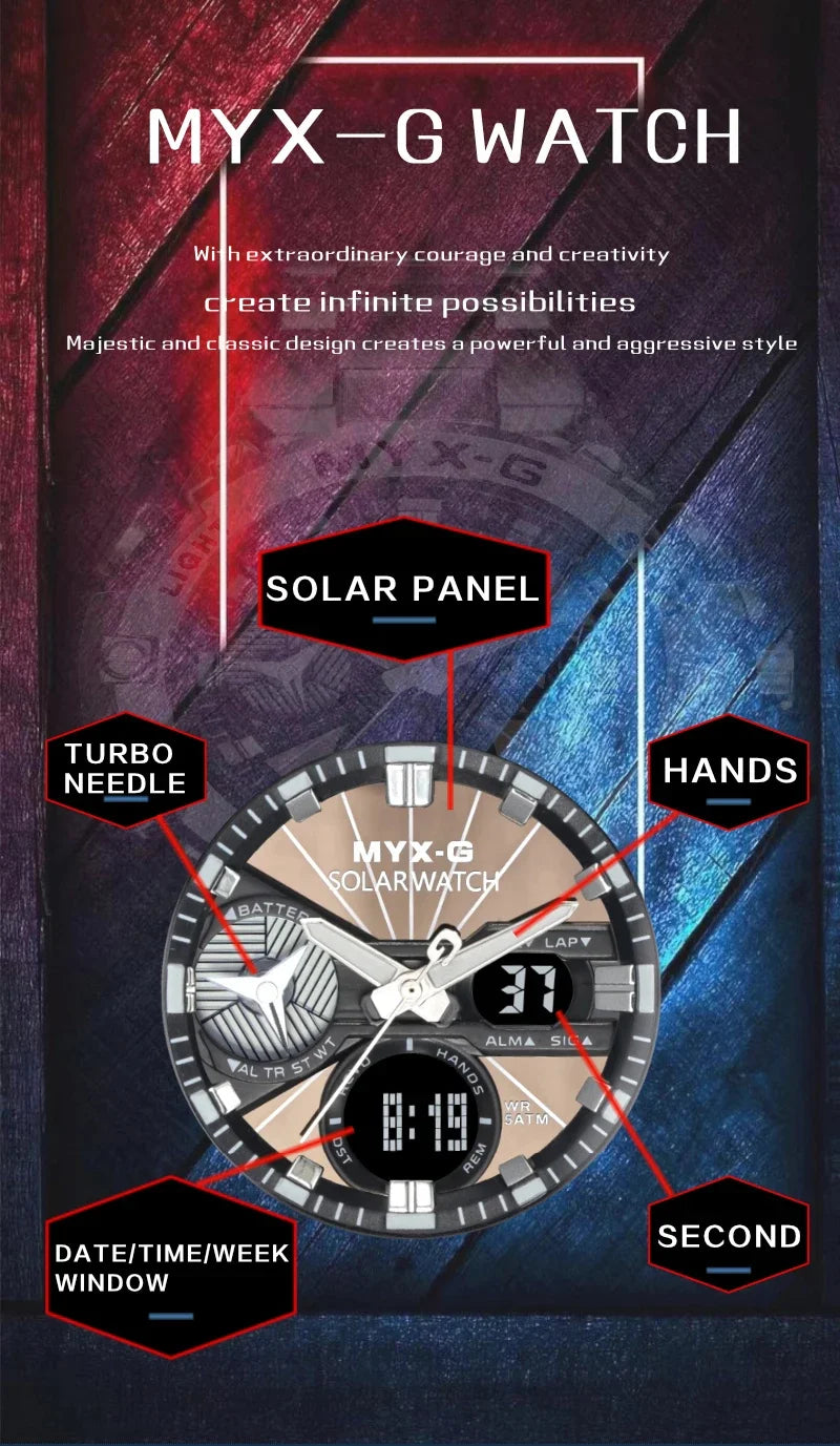 Montre Homme Énergie Solaire STRYVE – Style Acier Inoxydable – Double Affichage Analogique & Digital – Multifonction – Étanche 50M - BLACKBEARD OUTDOOR INDUSTRIES