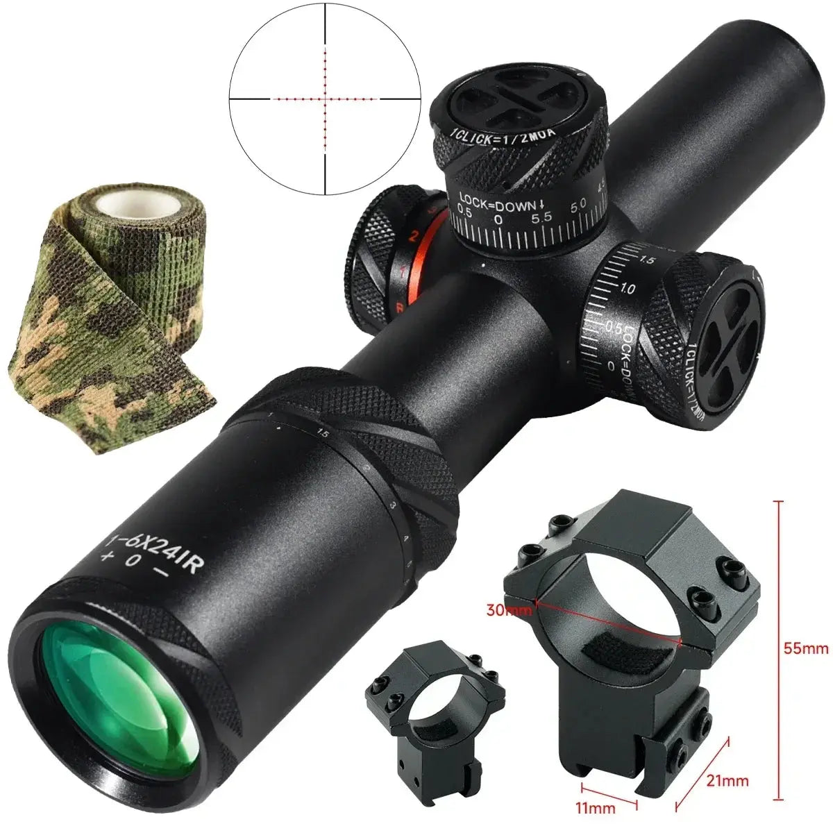 Viseur Tactique 1-6x24 IR pour Arbalète et Airsoft – Scope Compact SFP pour Fusil de Chasse et Tir de Précision, Rail 11/20 mm pour AR15 .223 Ma boutique