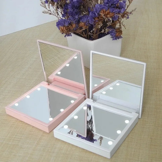 1PC Miroir de Maquillage Pliable avec 6 Lampes LED – Compact & Portable avec Lumière pour Femmes - BLACKBEARD OUTDOOR INDUSTRIES