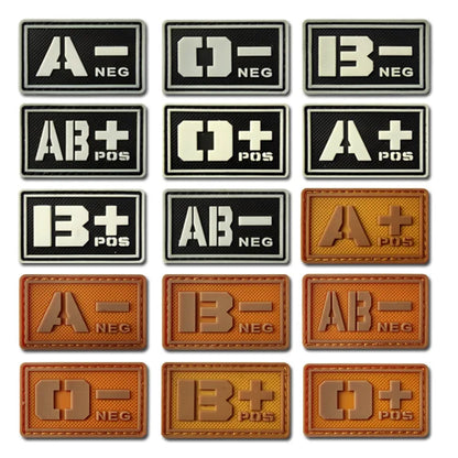 Patch Groupe Sanguin 3D PVC – A B AB O Rh + / - – Écusson Tactique Militaire Hook & Loop 5×2,5 cm - BLACKBEARD OUTDOOR INDUSTRIES