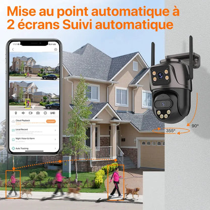 Caméra de Surveillance 4K 8MP PTZ WiFi Double Objectif | Vision Nocturne Couleur | Détection Humaine | Audio Bidirectionnel | iCSee Ma boutique
