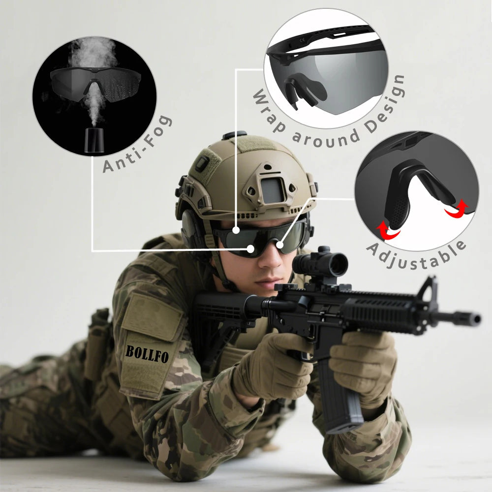 Lunettes Tactiques de Tir 3 Lentilles - Lunettes Résistantes aux Impacts, Anti-buée et Anti-vent BLACKBEARD OUTDOOR INDUSTRIES