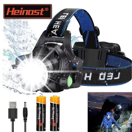 Lampe Frontale Heinast T6 – 50W LED Super Puissante, Zoom, Étanche, 3 Modes, Rechargeable 2x18650 (Batteries Optionnelles) Ma boutique