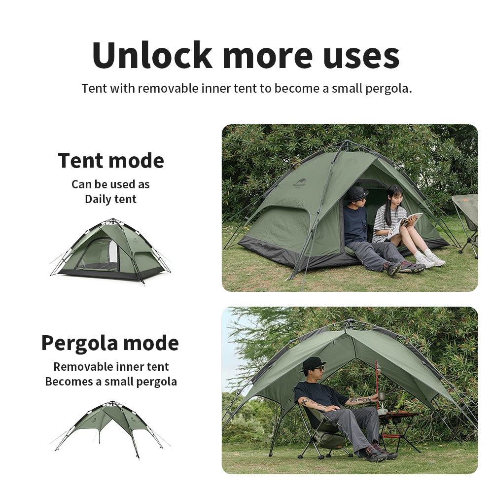 Tente de Camping Naturehike Automatique, Tente de Toit Imperméable, Double Porte, 3 Personnes, Abri Plage/Pêche Extérieur - BLACKBEARD OUTDOOR INDUSTRIES