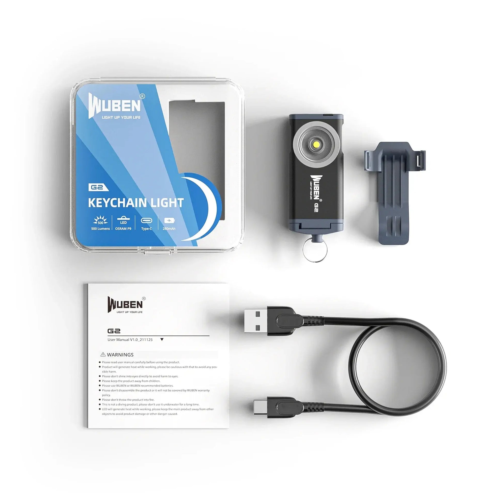 Lampe Porte-Clés WUBEN G2 – 500 Lumens | Rechargeable USB-C, Ultra Grand Angle, Aimantée & 5 Modes Ma boutique