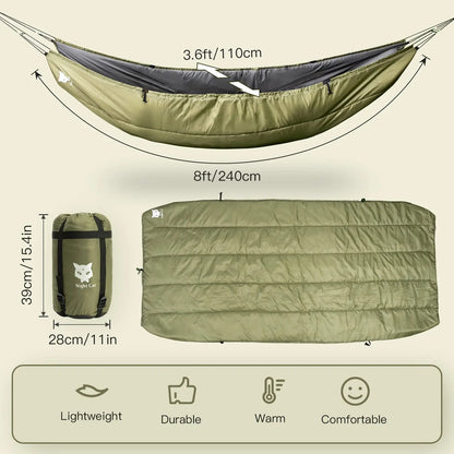 Night Cat Hammock Underquilts – Couverture Isolante pour Hamac, Sac de Couchage Léger 4 Saisons, Doux et Chaud, 5-20℃, 8x3.6 ft - BLACKBEARD OUTDOOR INDUSTRIES