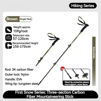 Naturehike Bâton de Randonnée 3 Sections – Fibre de Carbone 3K Ultraléger, Réglable, Pointe Tungstène – Modèle EXT1 - BLACKBEARD OUTDOOR INDUSTRIES