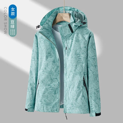 Veste de Sport pour Femme avec Imprimé Feuilles – Veste Outdoor Déperlant, Imperméable et Coupe-Vent avec Capuche Détachable – Idéale pour la Randonnée et les Activités de Loisirs - BLACKBEARD OUTDOOR INDUSTRIES