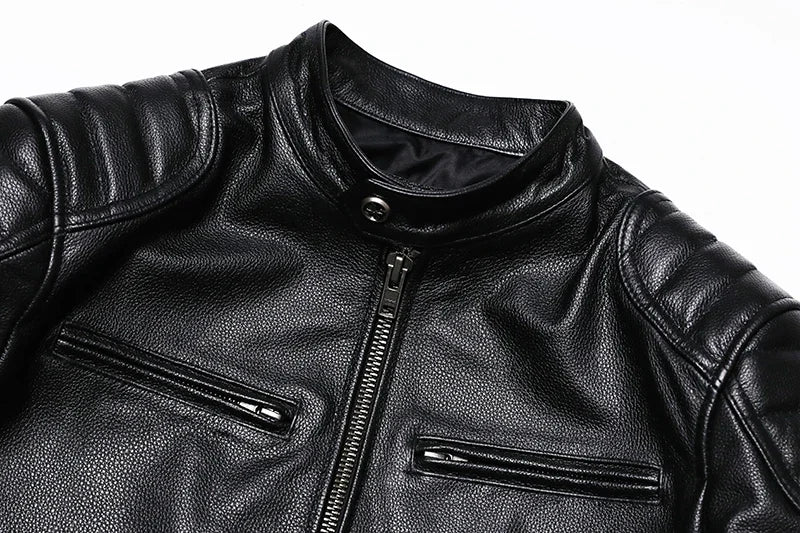 Blouson Homme Moto Classique en Cuir Véritable - BLACKBEARD OUTDOOR INDUSTRIES