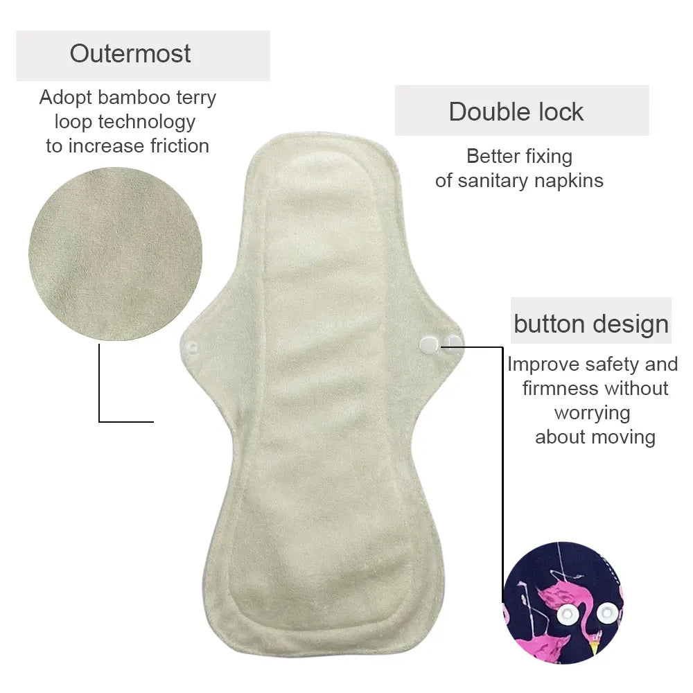 Lot de 5 Serviettes Hygiéniques Réutilisables en Bambou – Absorption Ultra-Forte pour Flux Important – Protection Nuit Épaisse et Lavable Ma boutique