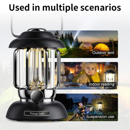 Lanterne de Camping Portable USB Rechargeable – Lampe LED Rétro Étanche pour Pêche, Randonnée, Tente, Lumière d'Urgence - BLACKBEARD OUTDOOR INDUSTRIES