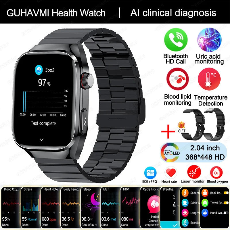 Montre Connectée Homme 2025 – Suivi Santé Avancé ECG+PPG – Surveillance Acide Urique & Lipides – Appels Bluetooth – Écran 2.04” AMOLED – Pour Android & iOS - BLACKBEARD OUTDOOR INDUSTRIES