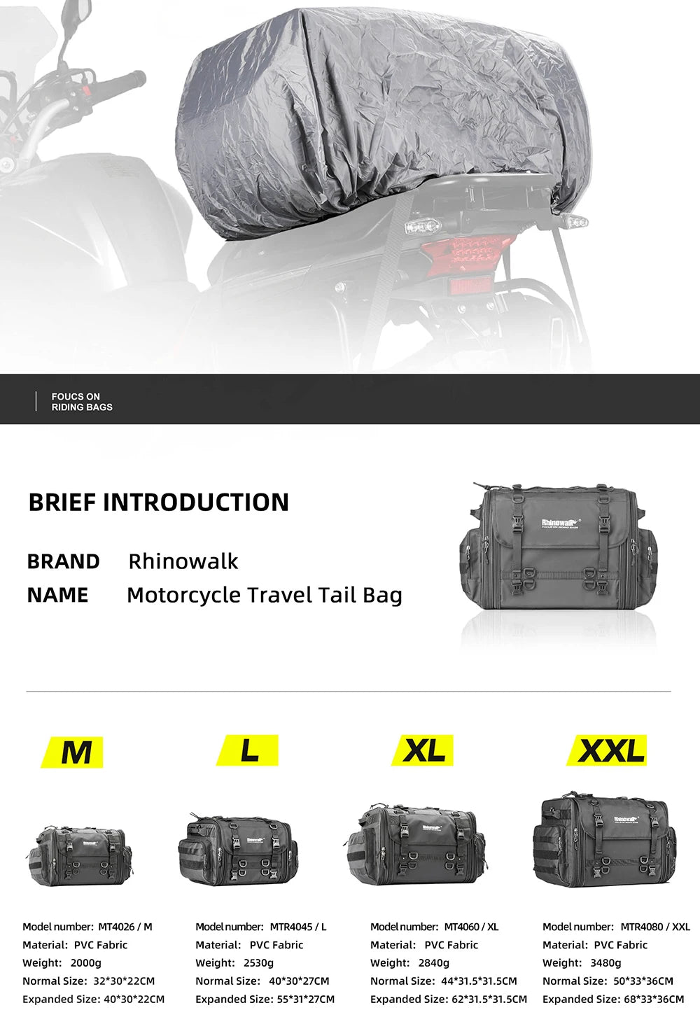 sacoche de voyage pour moto Rhinowalk 19L / 80L Ma boutique